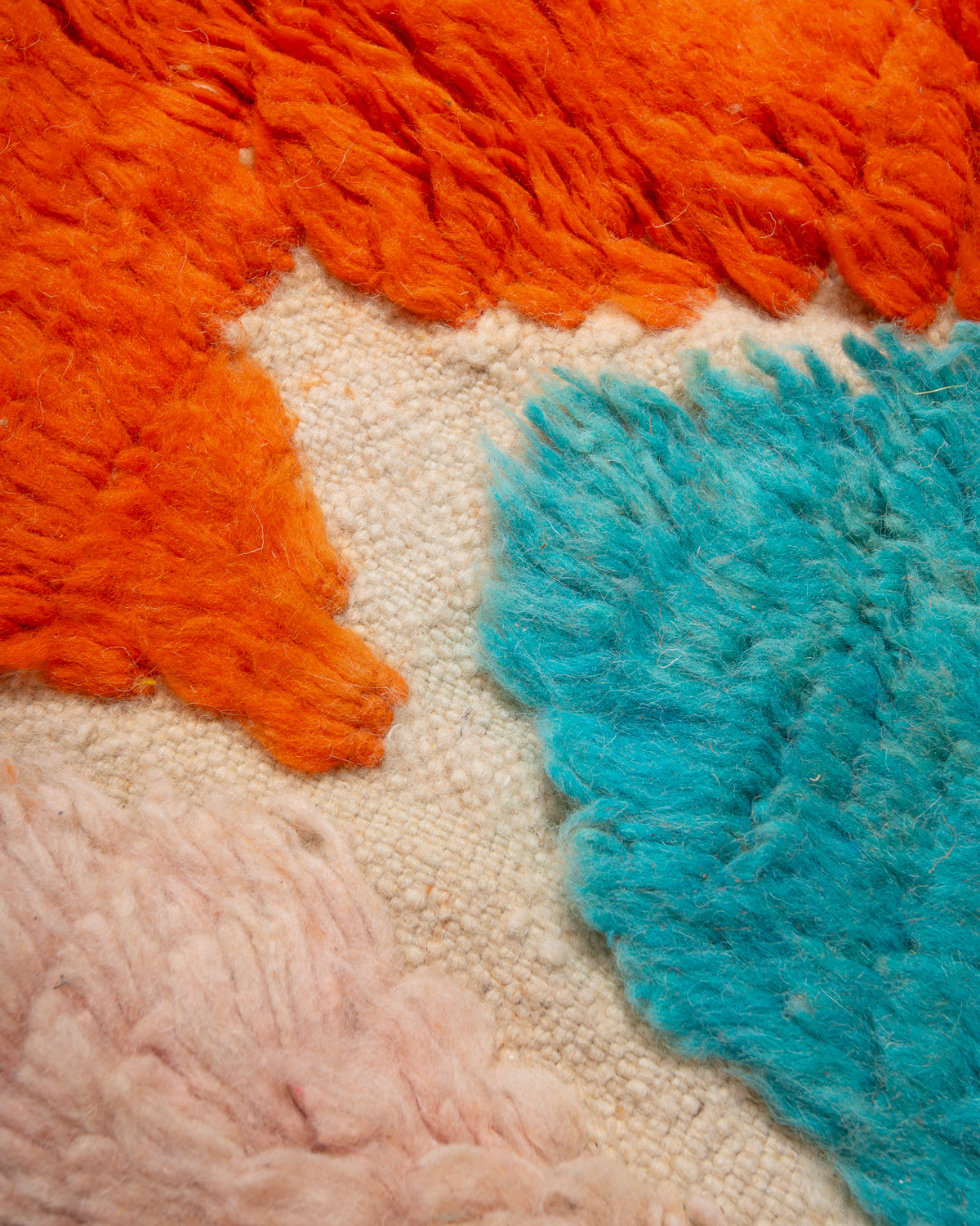 Modern, designer, handcrafted Berber rug from Morocco. Beniourain carpet with beautiful colours and patterns and fluffy wool texture.